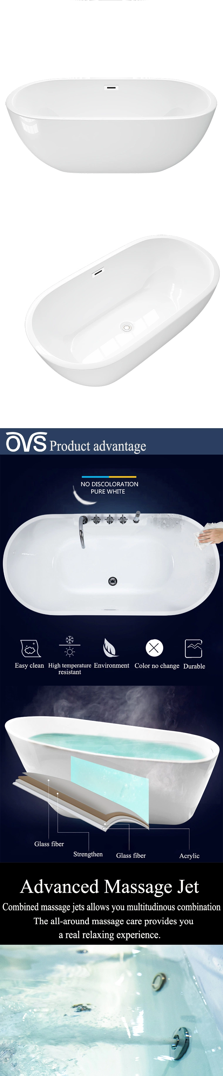 Function and Freestanding Acrylic Bathtub Soaking Type Bathtub (BJ6065)