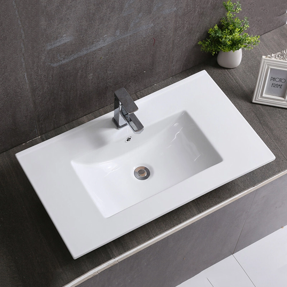 Aquacubic White Ceramic Basin Rectangle Thin Edge Vanity Top Washbasin Price Cabinet Bathroom Sinks