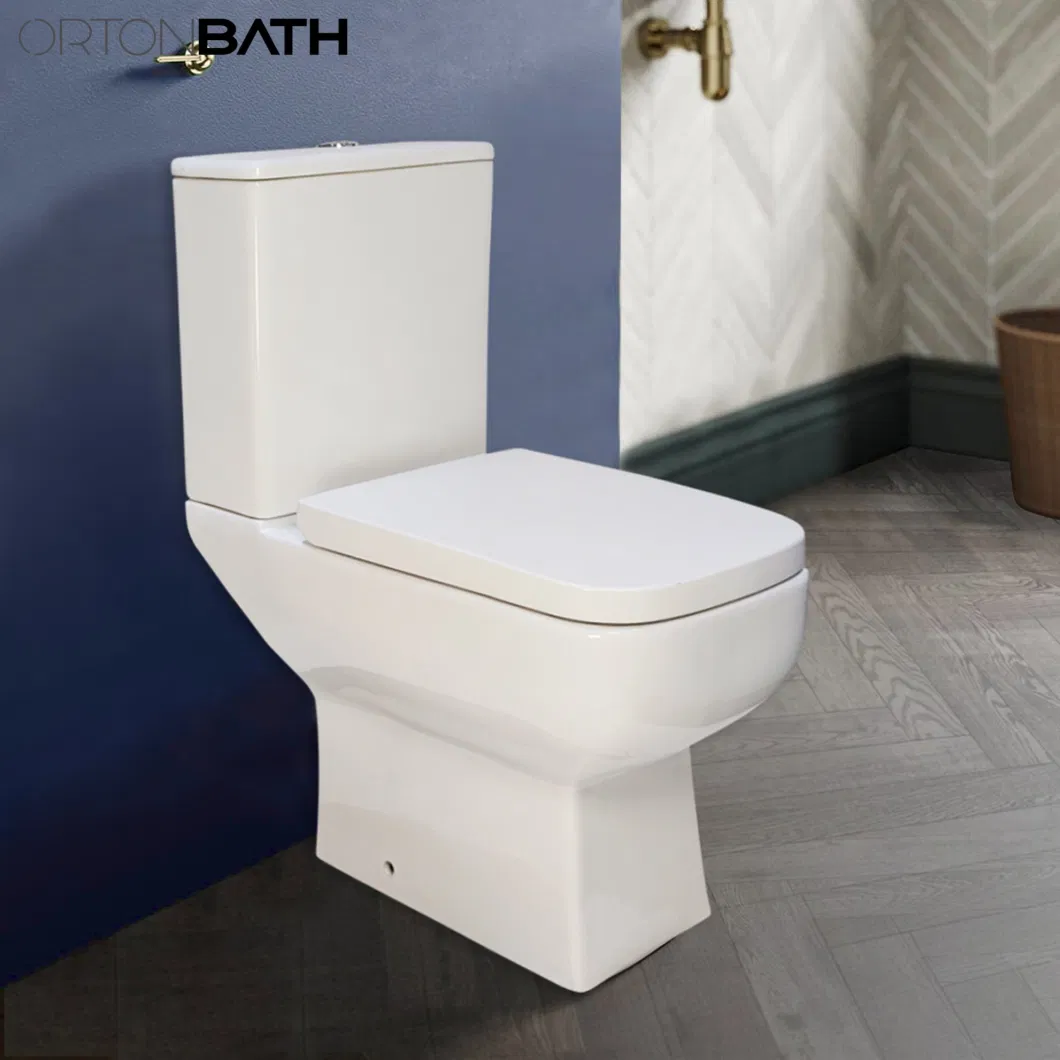 Ortonbath Dual Flush 3/6L Toilet P Trap Square Shape Rimless Close Coupled Modern Toilet Soft Close Seat Two Piece Toilet