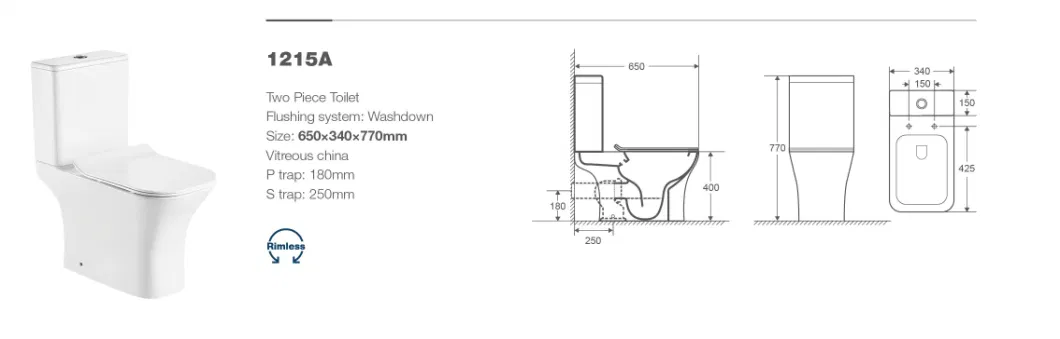 Ceramic Two Piece Toilet Square Shape Rimless Sanitary Ware Bathroom Closet Small Modern Couple Close Floor Mounted Wc Toilet