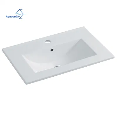 Aquacubic White Ceramic Basin Rectangle Thin Edge Vanity Top Washbasin Price Cabinet Bathroom Sinks